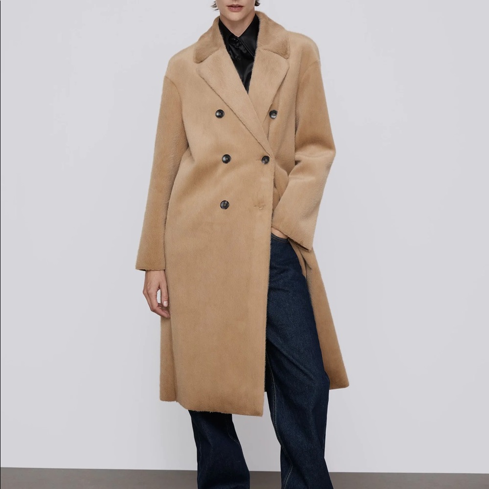 Zara Faux Fur Double Breasted Coat - Picture 7 of 13